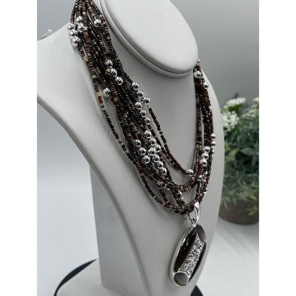 Joan Rivers Vintage Tigers Eye Bird Call Pendant 10 Strand Beaded Necklace - Picture 4 of 14